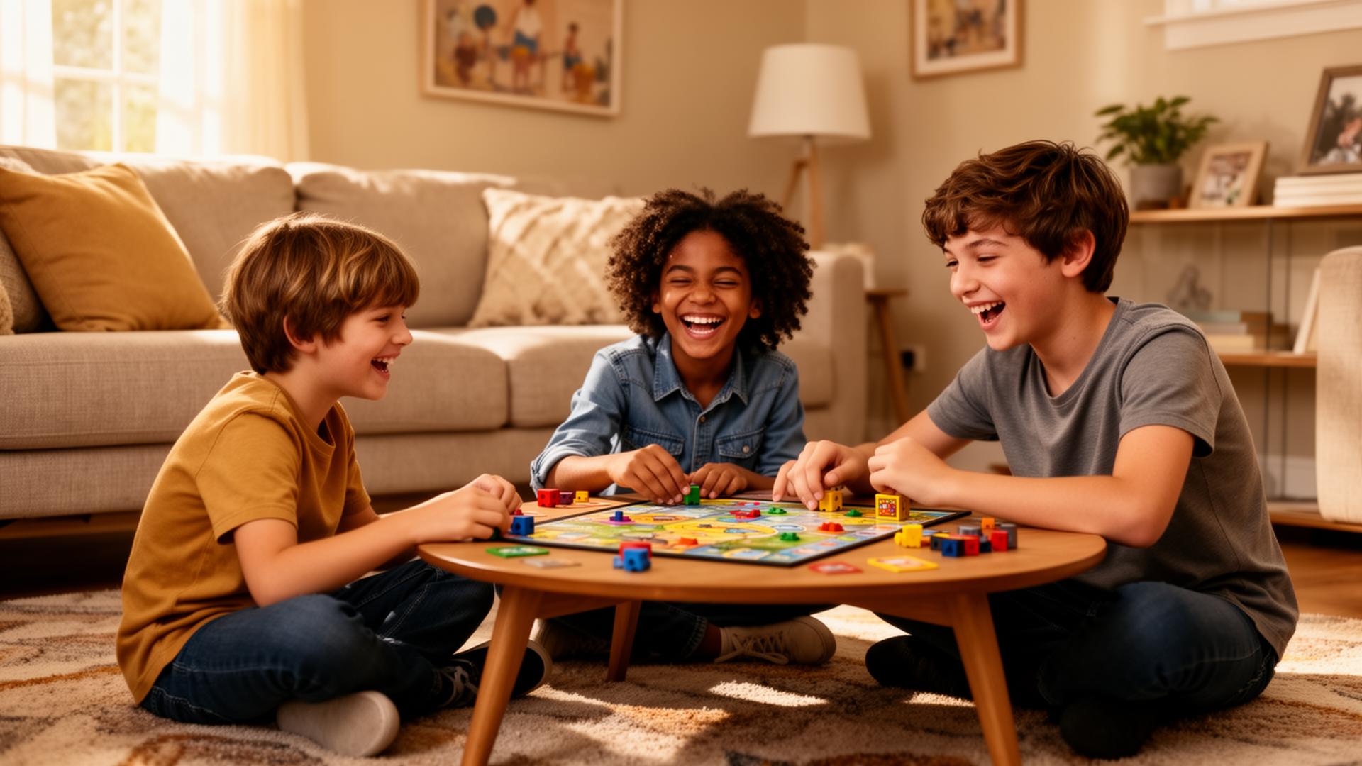 Children laughing together at home